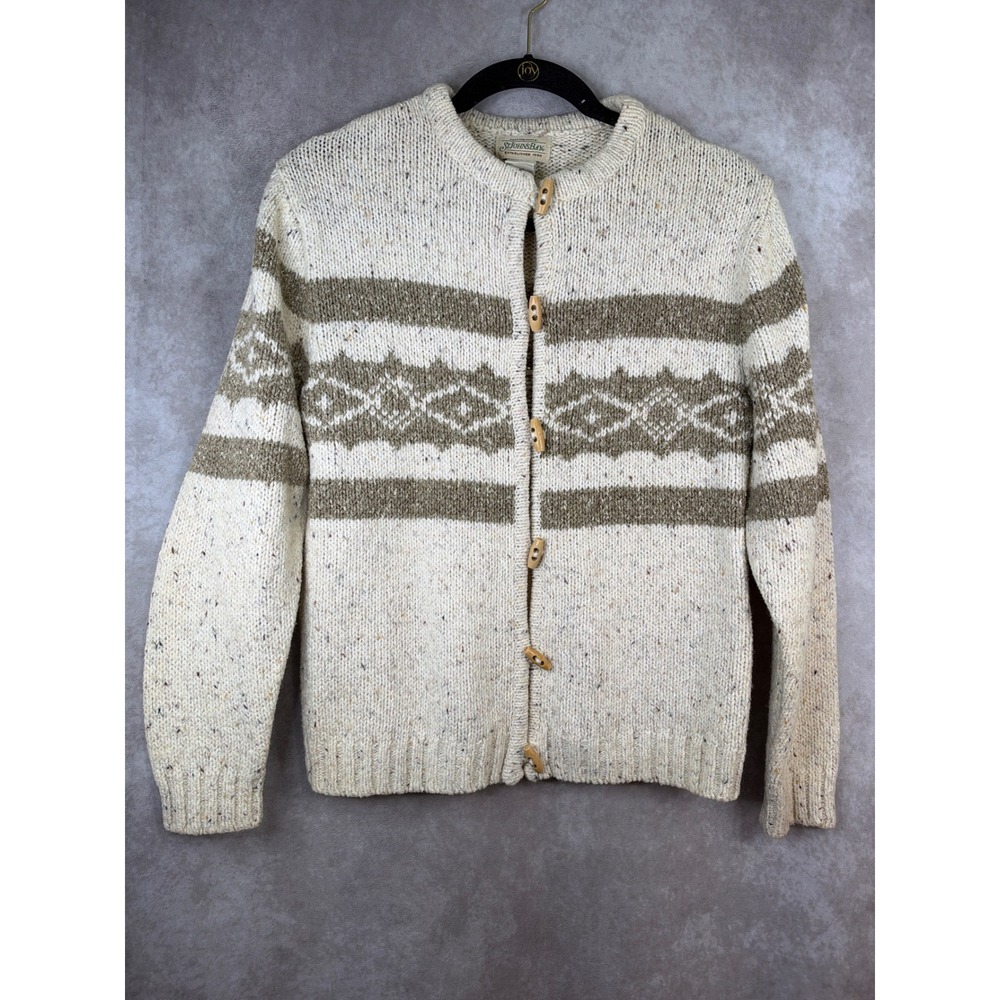 VTG St. Johns Bay Cardigan Sweater 
 Medium Cream Fair Isle Toggle Chunky Knit